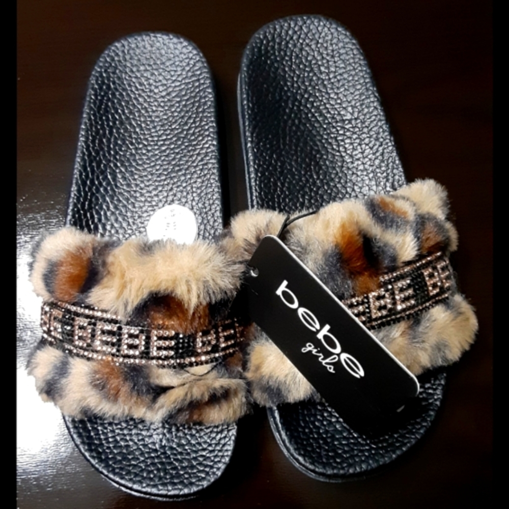 bebe girls faux fur slides